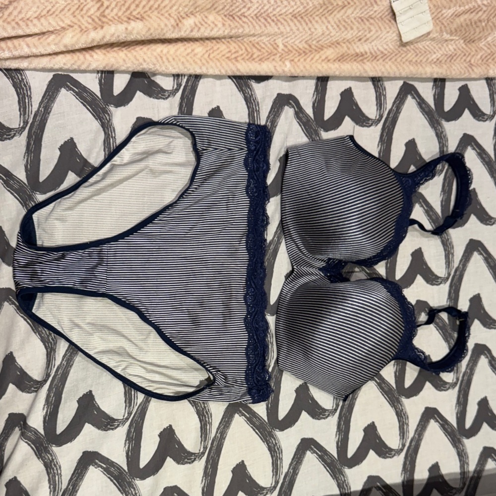 Addition Elle Navy and White Striped Bra Set